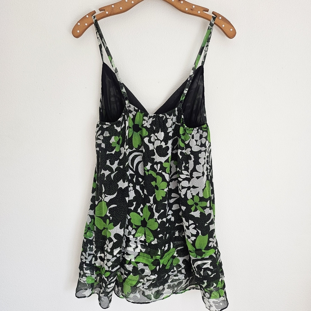 Solemio Green Floral Polka Dot Tiered Ruffle Cami Top Dress M - Picture 3 of 6